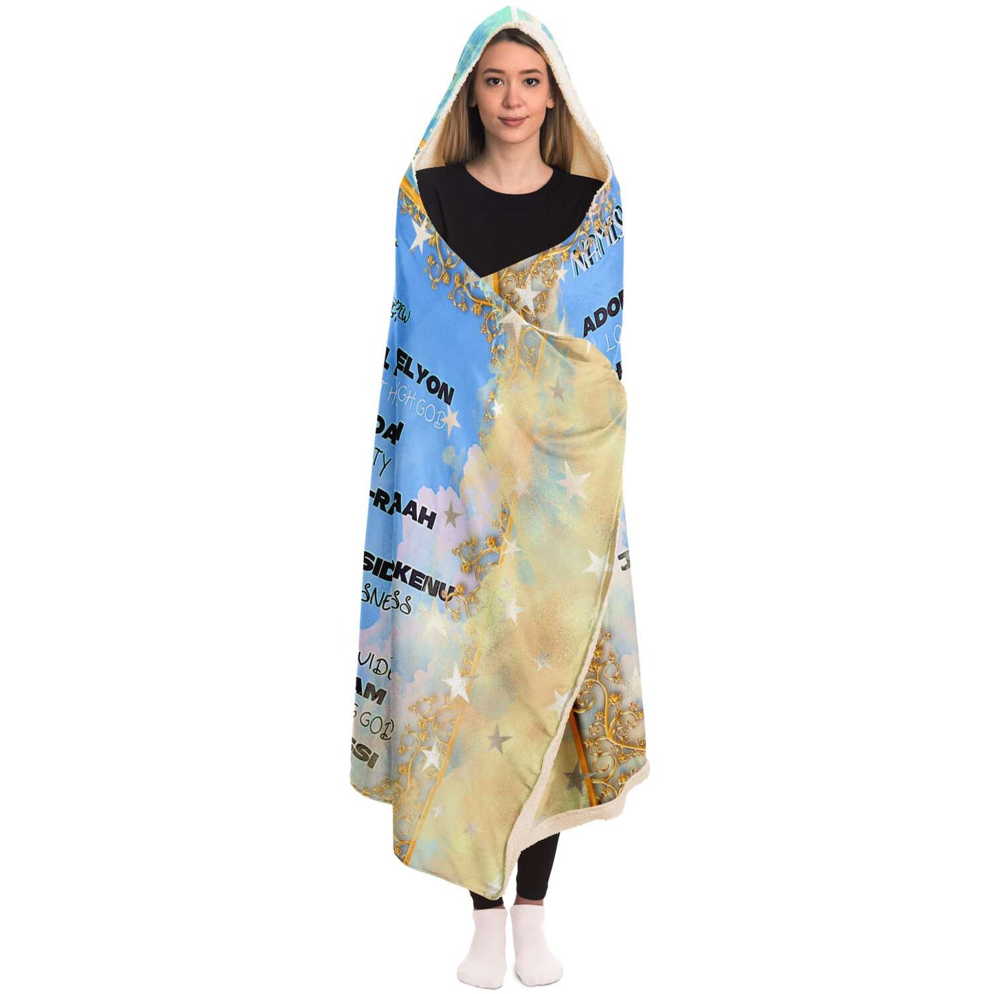 Names of GOD Hooded Blanket in Hebrew and English