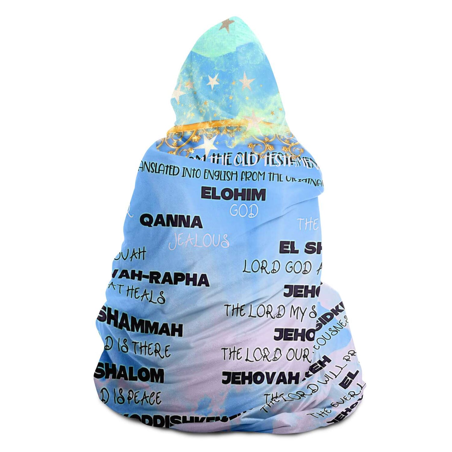 Names of GOD Hooded Blanket in Hebrew and English