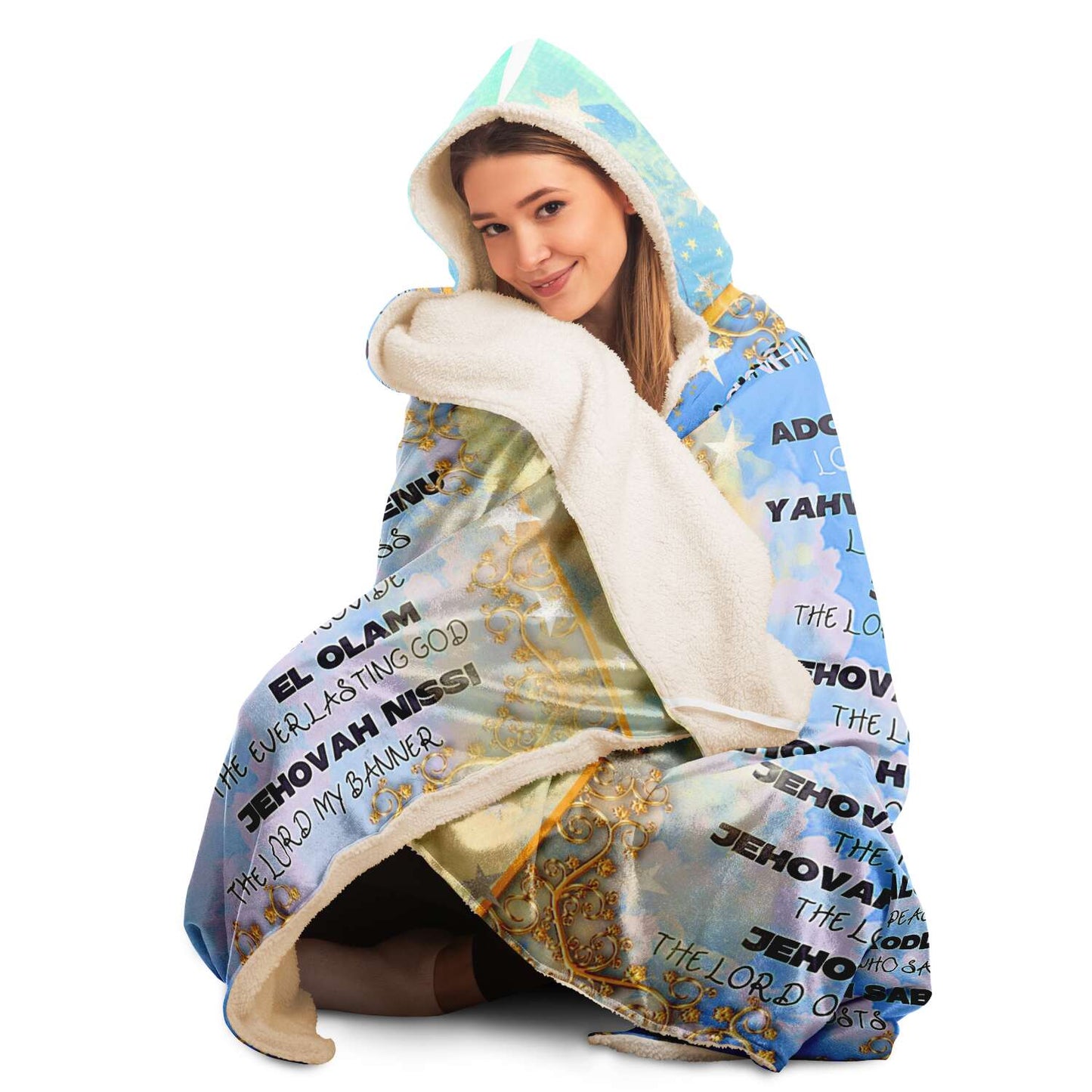 Names of GOD Hooded Blanket in Hebrew and English